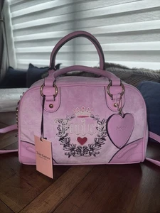 NEW! NWT JUICY COUTURE Urban Heritage Bowler Velour Crossbody Bag Fondant Pink - Picture 1 of 6