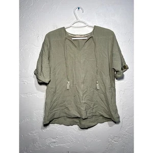 Blusa suave envolvente verde gauzy ramie mujer mediana lagenlook cottagecore - Imagen 1 de 10