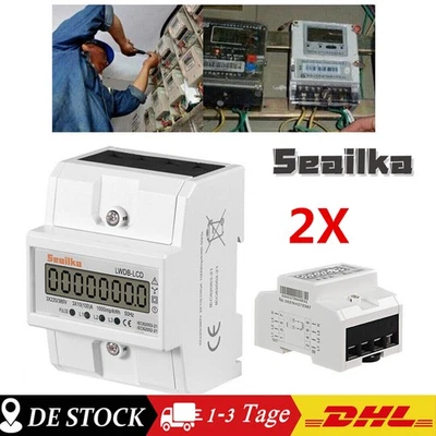 2x Contatore di Corrente LCD Contatore Trifase Calibrato 3 Fasi per Guida DIN 4Fili - Immagine 1 di 4