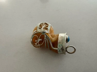 GENUINE MONGOLIAN WOLF ANKLE BONE with hand made silver decor key chain pendant - Image 1 of 4