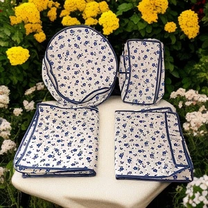 Vintage Lillian Vernon Dish Storage Bags China Saver Zippered Blue Flowers NEW - Picture 1 of 24