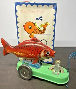 Vintage "Fish Tow Toy" Beijing Toy Factory No. 1  - Tin Koi Fish - Picture 1 of 5