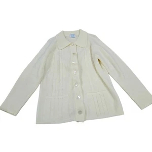 Vintage Sears Women's Yellow Button Cardigan Sweater Size M Collared Pockets - Picture 1 of 5