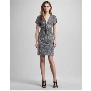 Diane Von Furstenburg black and white geometric short sleeve v neck dress sz 6 - Picture 1 of 11