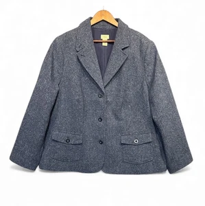 L.L. Bean Women’s 3X Wool Blend Blazer Blue Tweed Button Front Jacket Silk Blend - Picture 1 of 13
