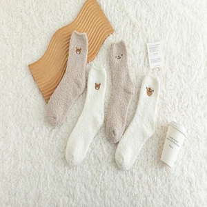 Comfortable Coral Velvet Bear Pattern Cartoon Medium Tube Socks Female Socks - Picture 1 of 12