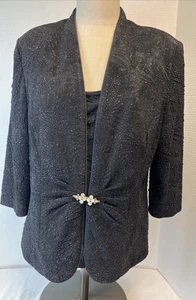 Alex Evenings Petites Size XL Black Glitter Cami/ Jacket Twin Set ,brooch Close - Picture 1 of 10