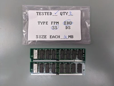 (2) ACER 16MB EDO SIMMs, 72-pin RAM Memory Sticks (32MB Total) 7T.C2230.A64 - Image 1 of 3