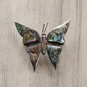 Broche mariposa vintage de plata abulón y alpaca - Imagen 1 de 6