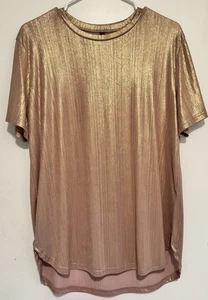 TWO 2 FLY Metallic Rosegold Shimmer Short Sleeve Boutique Top Damen - Size L - Bild 1 von 4