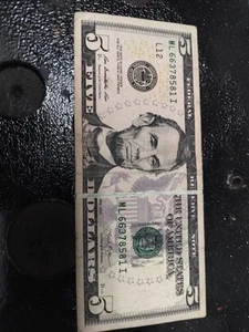 2013 $5.00 Gutter Fold Federal Reserve Note MB52153938D - Picture 1 of 4