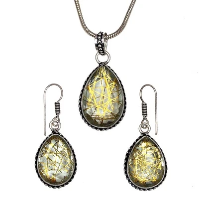 Conjunto de pendientes de oro rutilo joyería 18-20"" colgante cuarzo esterlina Foto 1 de 4