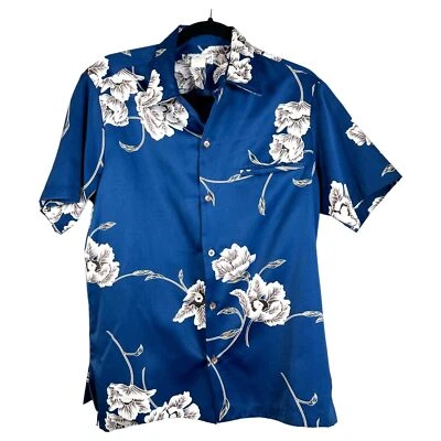 Camisa Hawaiana Tori Richard Vintage Años 70 Azul Marino Floral Satinado Para Hombre Pequeña Foto 1 de 4