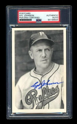 SYL JOHNSON SIGNED GEORGE BRACE POSTCARD PHOTO PSA/DNA PHILADELPHIA PHILLIES - Image 1 of 2