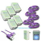 5x 4 Usb Port Wall Adapter+10ft Cord Charger Sync Purple For Iphone 4s Ipod Ipad