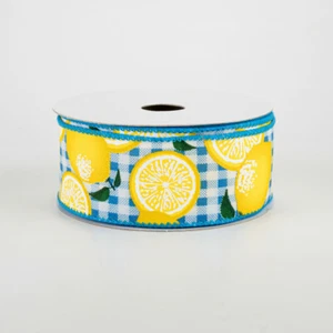 Zitronen auf Türkis Gingham Band 1,5" x 10 Yards - Bild 1 von 1