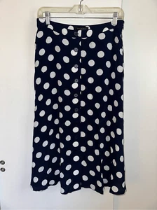 Talbots Petites Navy Blue White Polka Dot Button Midi Skirt Size 8P NWOT - Picture 1 of 10