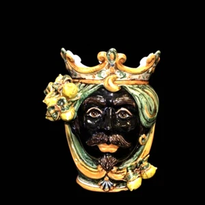 Testa di moro vaso in Ceramica Caltagirone uomo nero soprammobile portavasi U - Imagen 1 de 1