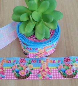 1,5" (1 Yard) Frohe Ostern Ripsband Osterhase Osterkorb Haarschleife - Bild 1 von 1