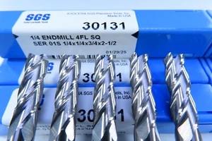LOT ( 5 ) KYOCERA SGS 1/4" SOLID CARBIDE 30131 END MILLS MACHINIST CNC TOOL SET - Picture 1 of 5