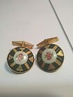 Vintage Cufflinks Gold Tone And Black With Hand Painted Roses M BX 3