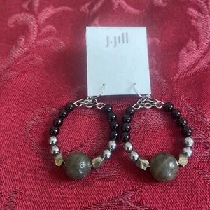 J. Jill - NEW Semi Precious Stones green Black Silver Beaded Hoops - NWT B - Picture 1 of 6