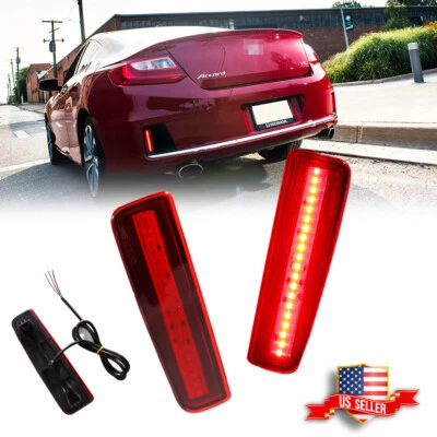 LED Rear Bumper Reflector Red Tail Brake Lights For 2013-2015 Honda Accord Coupe - Image 1 of 4