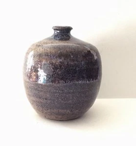 Art Studio Handcrafted Pottery Brown Blue Vase Signed - Picture 1 of 8