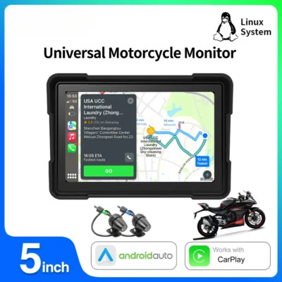 5 inch Motorcycle Monitor CarPlay Navigation Android Auto Waterproof IPS Screen - Image 1 of 4