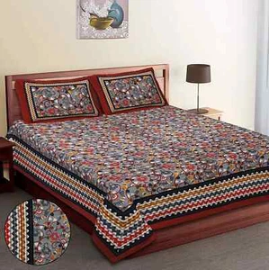King Size Pure Cotton Double Bedsheet with 2 Pillow Covers (Brown, Grey) - Picture 1 of 4