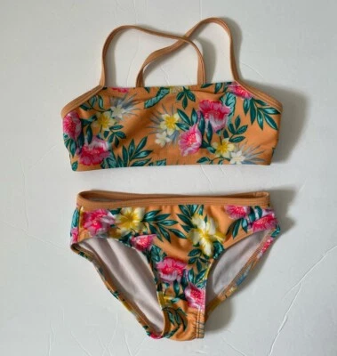 Art Class Niñas Talla XS (4/5) 2 Piezas Naranja Melocotón Floral Tropical Set de Natación Foto 1 de 4