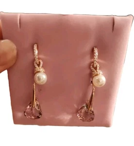 Zwei Paar Swarovski Ohrhänger Rosegold, Rosa Kristall & Roségold Perlen Tropfen - Bild 1 von 8