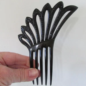 Antique 1910s to 1920s Black Celluloid & Black Rhinestone Art Nouveau Hair Comb - Picture 1 of 4
