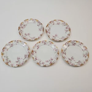 5pc Vtg Haviland Limoges Dinner Plates Floral Ruffled Edge Gold Trim 6" - Picture 1 of 14