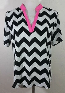 Wishful Park Juniors Top Medium Chevron Stripe Multicolor Sheer High Low V Neck - Picture 1 of 6