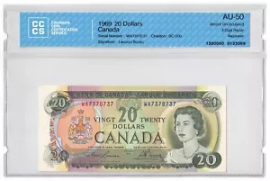 1969 $20 Dollars The Bank of Canada THREE DIGIT RADAR/REPEATER Banknote CCCS ... - Picture 1 of 2