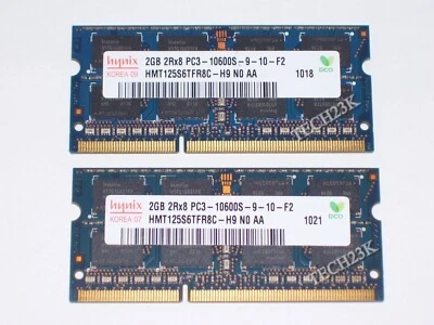 HMT125S6TFR8C-H9 Hynix 4GB Laptop Memory 2GB X2 SO-Dimm PC3-8500 PC3-1066MHz - Image 1 of 2