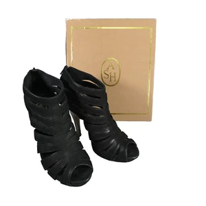 Ash Black Heels Caged Peep Toe High Heel Night Out Sandals size UK 6 EUR 39 - Picture 1 of 9