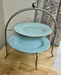 Phoebe Mint Biltmore Supporto Dessert Girevole 2 Livelli Metallo Ceramica Alto 15” - Foto 1 di 6