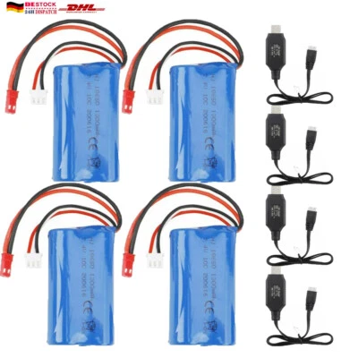4pcs 2S-Batterie 7,4V 1300mAh 10C mit JST-Stecker (weiblicher Anschluss) und USB - Bild 1 von 4