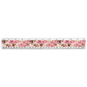 Puppies Dogs Pink Flowers Pattern 12 Inch Standard and Metric Plastic Ruler - Picture 1 of 4