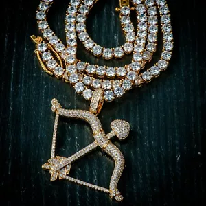 18 Karat Gelbgold Diamant Tenniskette mit Edelsteinkreuz echte eisige Halskette - Bild 1 von 5