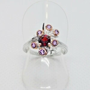 Granat Amethyst Ring 925 Silber 585 Roségold vergoldet 16,8 mm 53 - Bild 1 von 4
