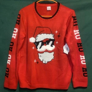 NWT Boys Christmas Sweater XL(14-16) Santa Claus w/ Sunglasses Brilliant Red - Picture 1 of 9