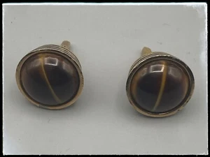 Hickok Genuine Tiger Eye Cufflinks Gold Tone Large Original - Picture 1 of 10
