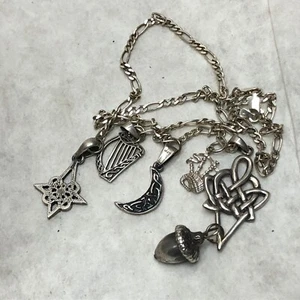 5 Sterling Scottische Charms und 18 Zoll Halskette Dudelsack Leier Mond Eichel - Bild 1 von 16