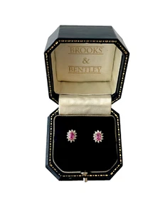 2004 Saphir Ohrringe 9 kt Gold lila rosa Saphir & Diamant Ohrstecker - Bild 1 von 13