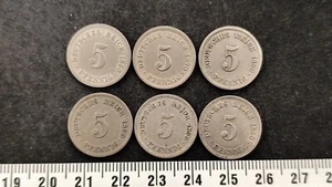 Set 6 Pieces 5 Pfennig 1890 a D G H J E F Germany - REF13554J - Picture 1 of 5