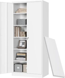 Metal Cabinet 72"with 2 Doors and 5 Shelves,Garage Storage Cabinet with Lockable - Picture 1 of 9