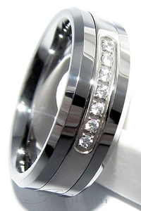 Anello uomo in tungsteno fede nuziale 7 o 13 zirconi 8 mm - misura da 7,5 a 14,5 - Foto 1 di 33